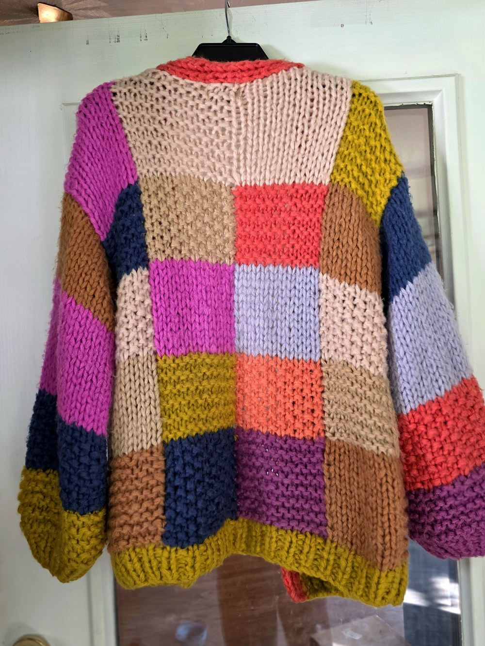 FRNCH Paris Multicolor Patchwork Chunky Knit Open Cardigan One Size Boho - Picture 2 of 4